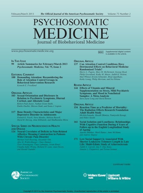 cover of psychosomatic medicine
