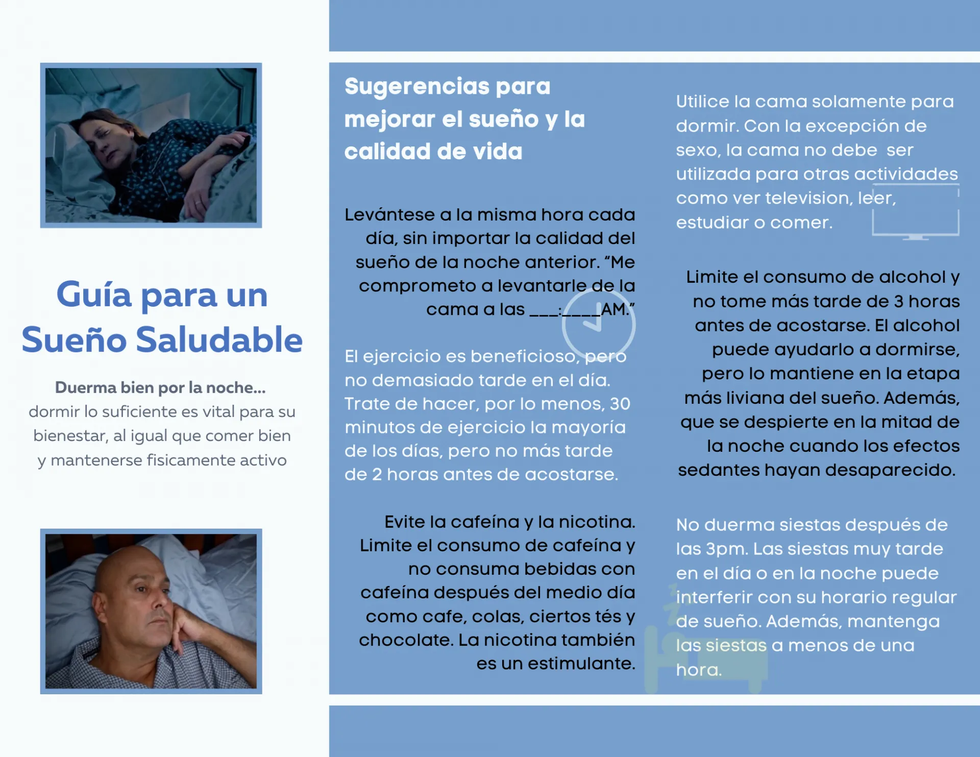 Primera página del folleto de la higiene del sueño