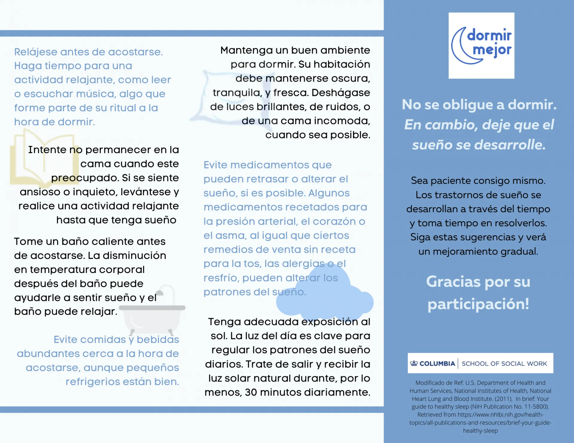 Segunda página del folleto de la higiene del sueño