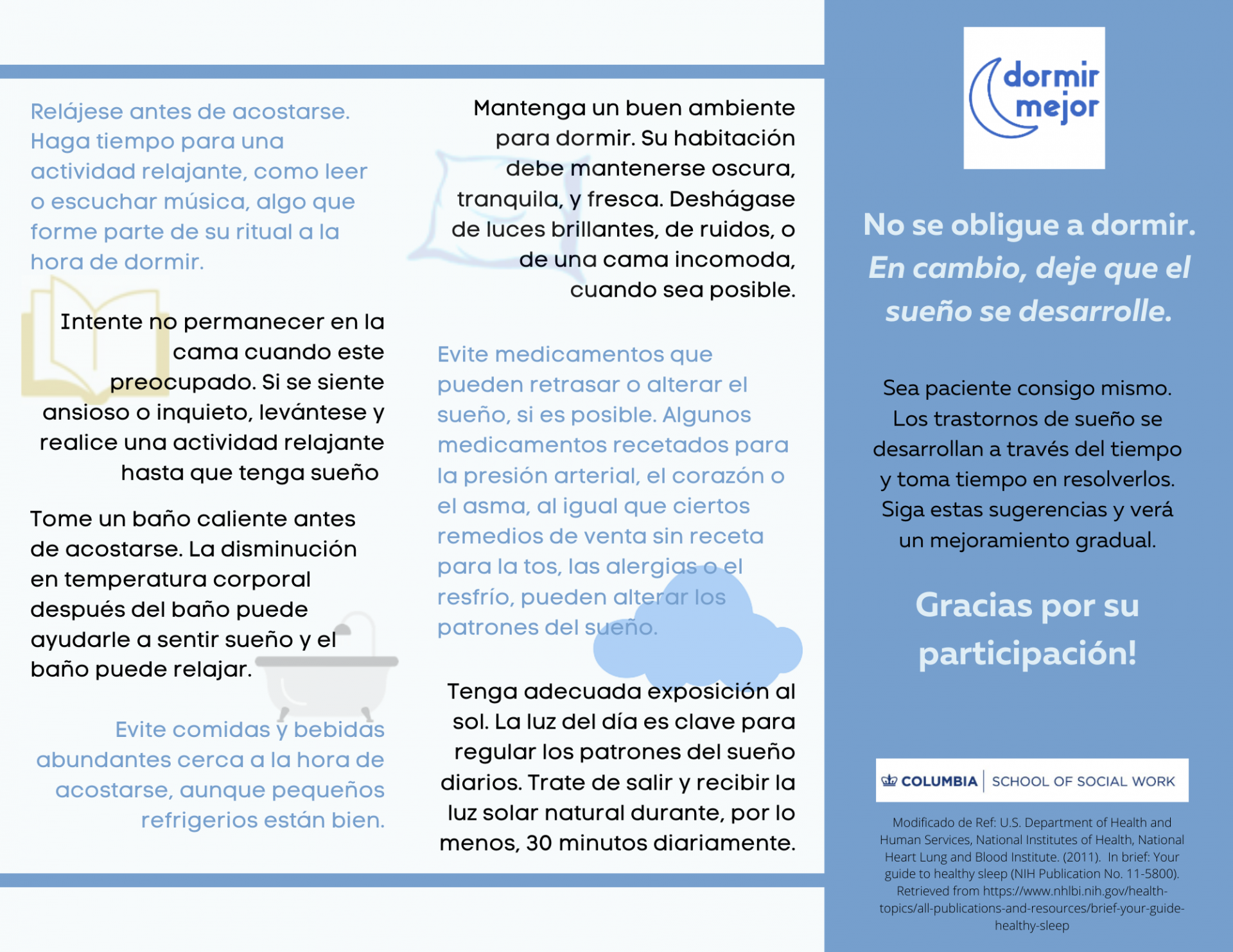 Segunda página del folleto de la higiene del sueño