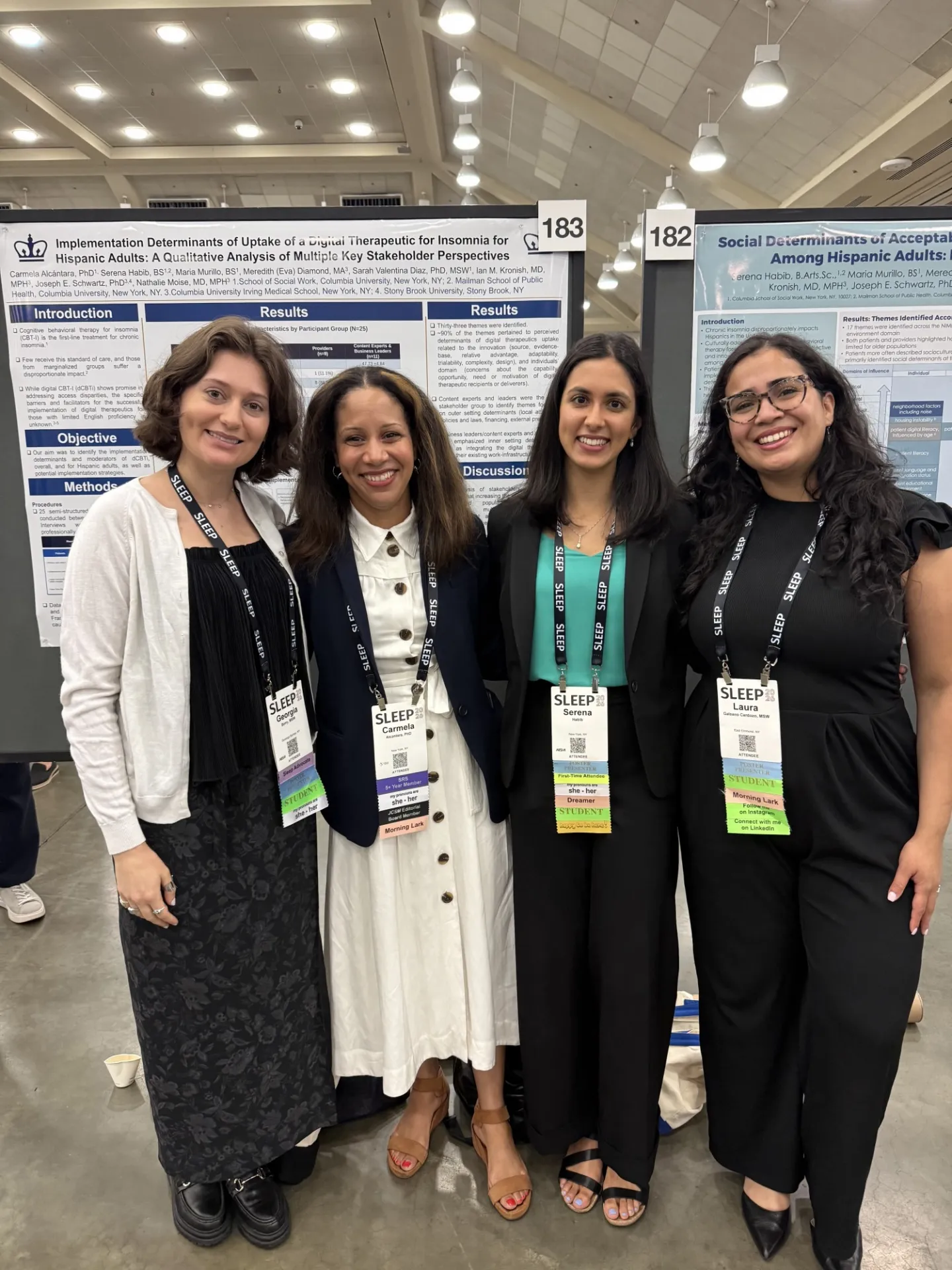 The team at Dr. Carmela Alcántara's poster, "Implementation Determinants of Uptake of a Digital Therapeutic for Insomnia for Hispanics: A Qualitative Analysis of Key Stakeholder Perspectives"
