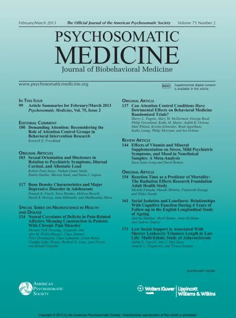 cover of psychosomatic medicine
